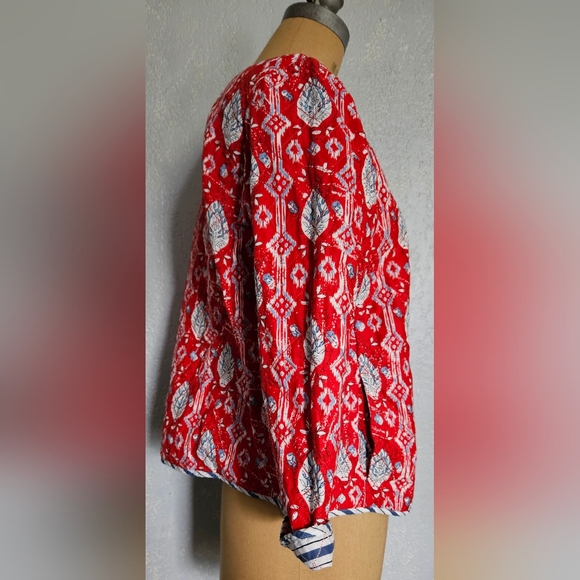 J. Jill Red and White Open Front Side Pockets Quilted Jacket Size S - Picture 3 of 9